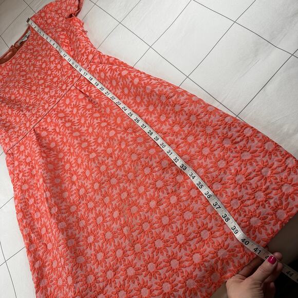 Boden Dress Women 10 Long Coral Orange Daisy Jacquard Floral Sheath Pockets - Picture 12 of 12
